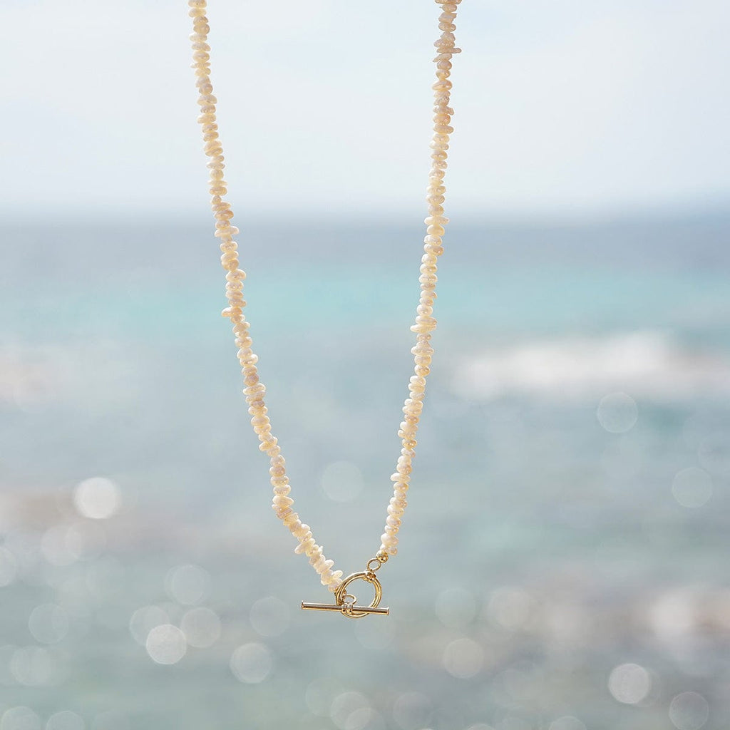 Polly Beach Pearl T-Bar Necklace - Gold