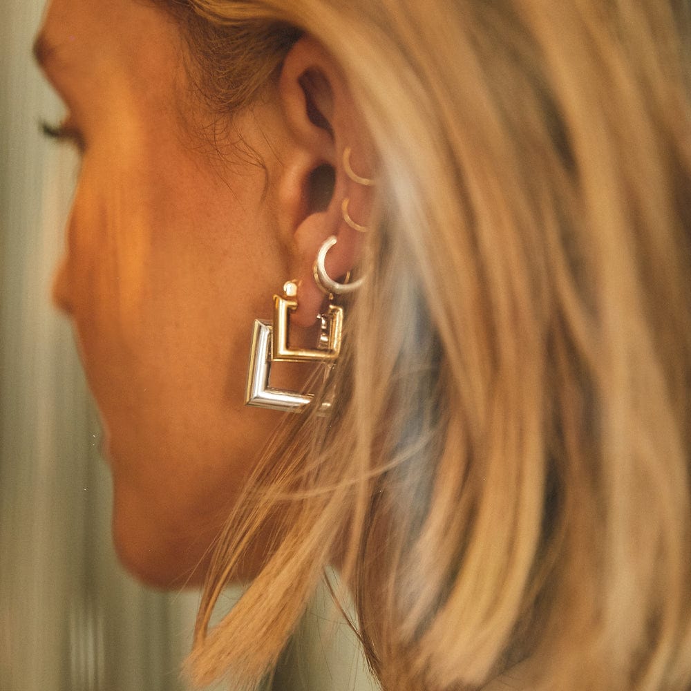 Polly Mini Chubby Square Hoops - Gold