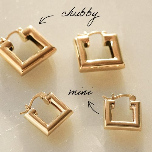 Polly Mini Chubby Square Hoops - Gold