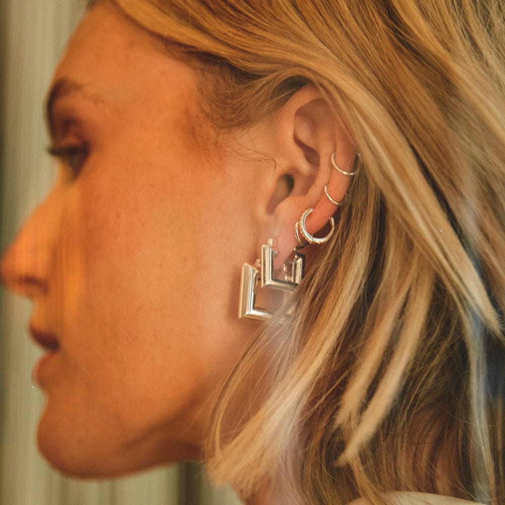 Polly Mini Chubby Square Hoops - Silver