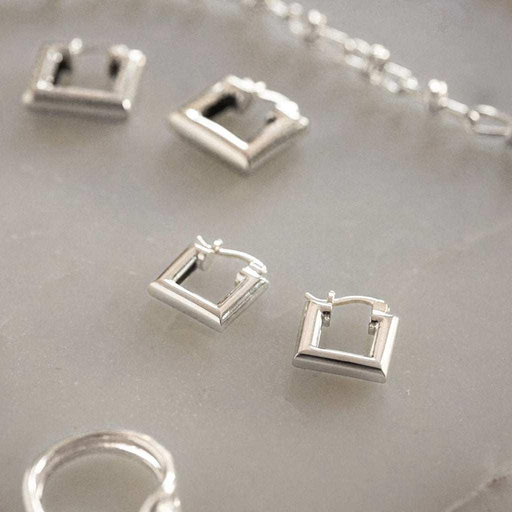 Polly Mini Chubby Square Hoops - Silver