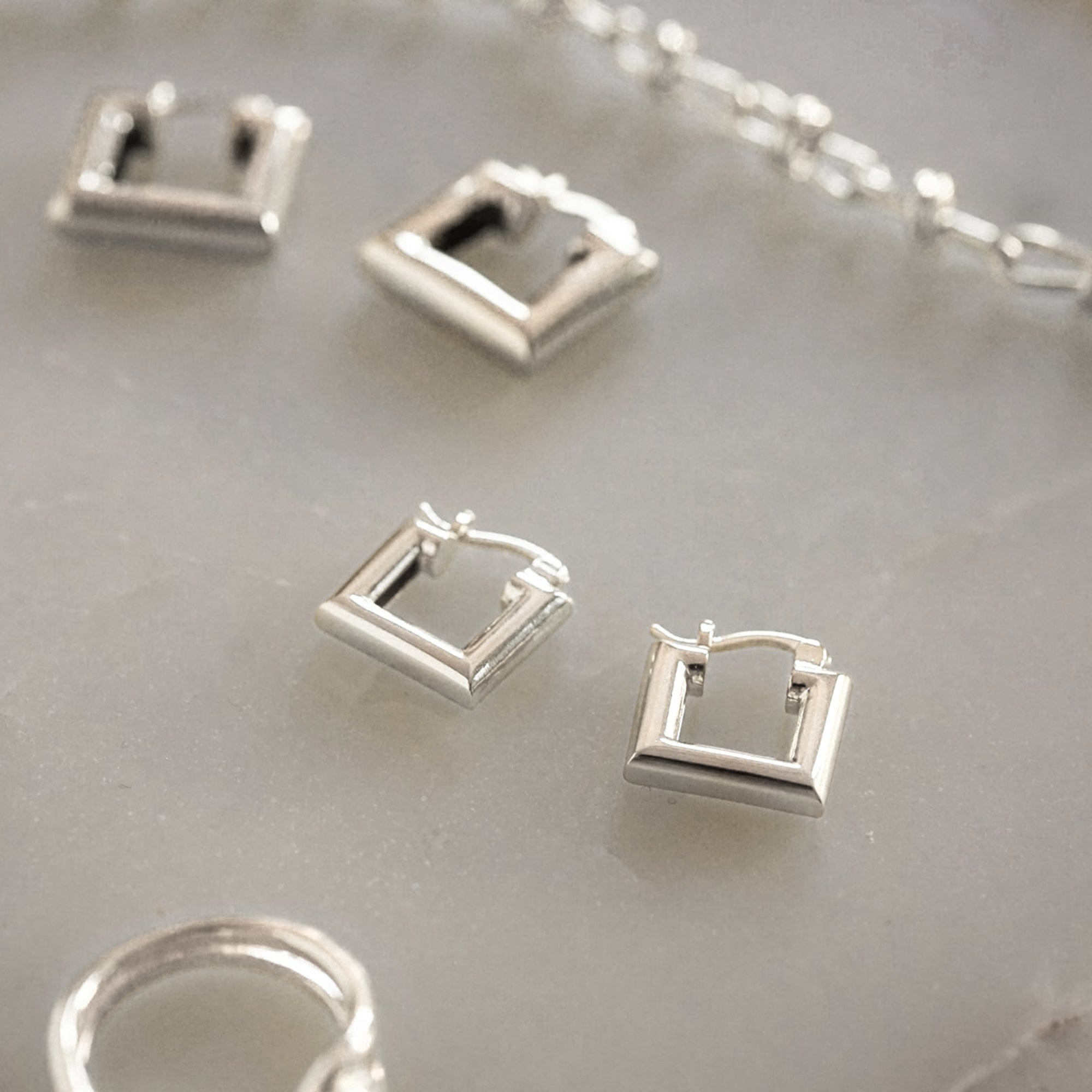 Polly Mini Chubby Square Hoops - Silver