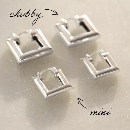 Polly Mini Chubby Square Hoops - Silver