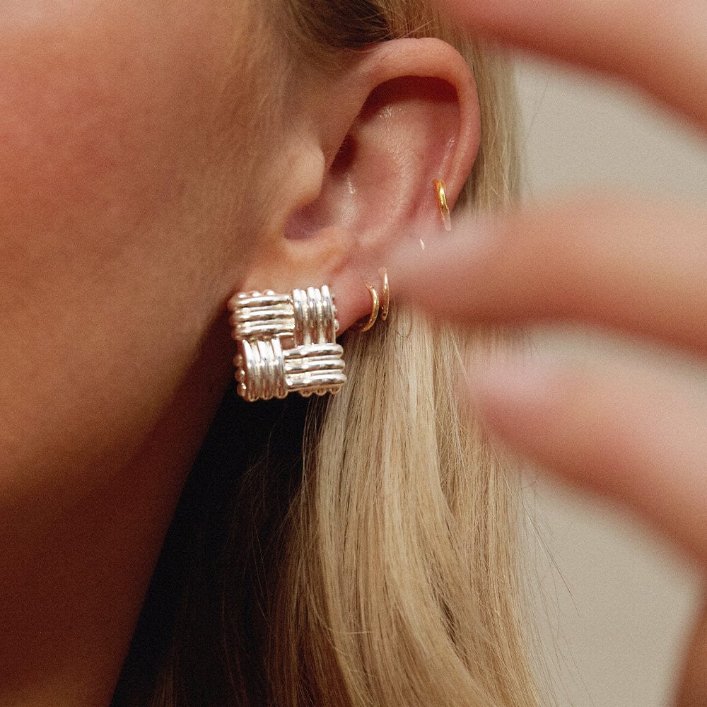 Polly Mini Lattice Stud Earrings - Silver