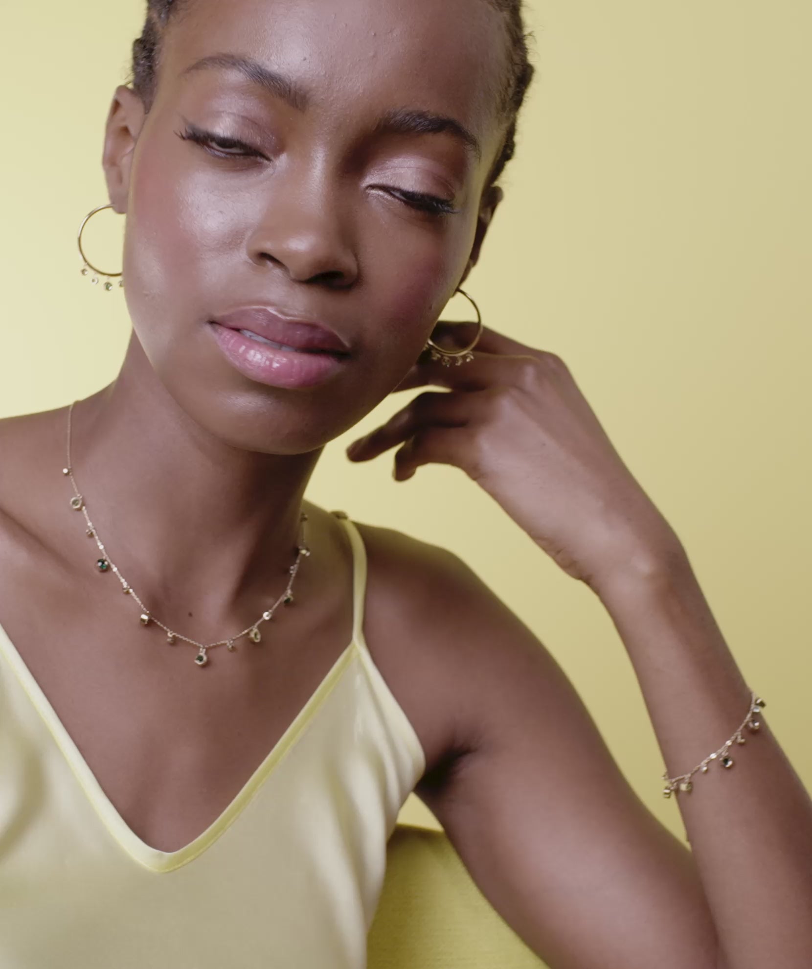 Mini Droplet Green Crystal Gold Plated Necklace