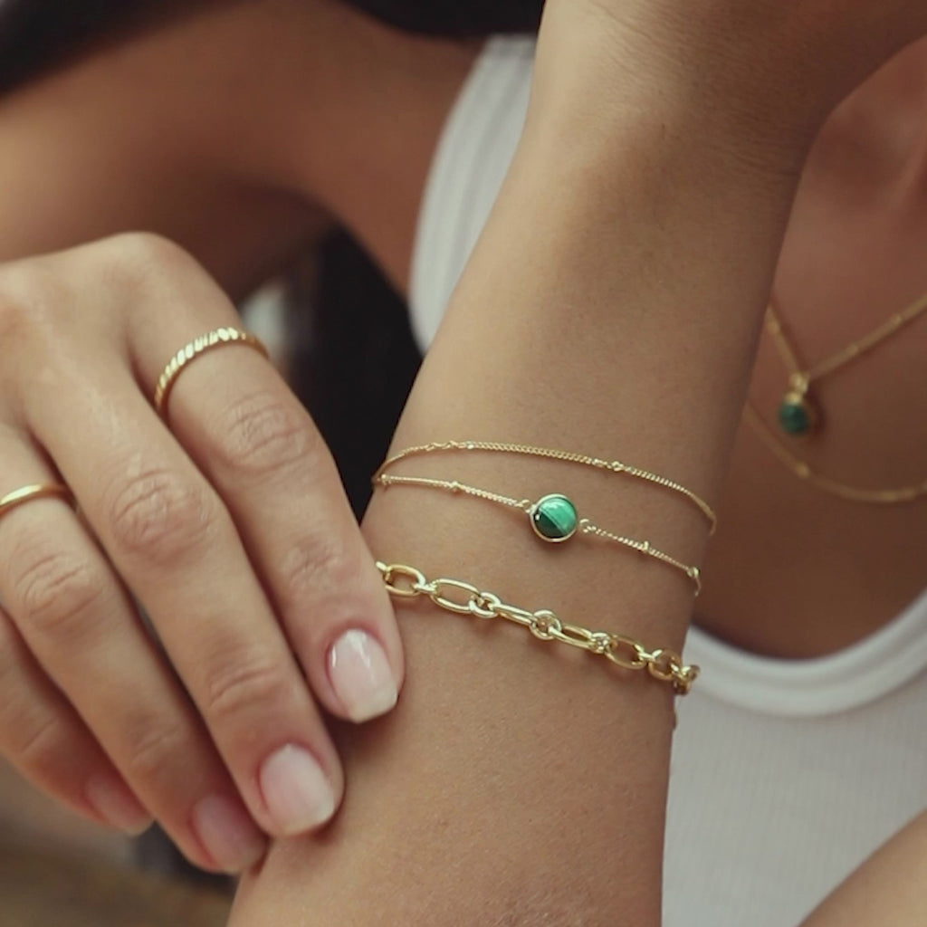 Malachite Healing Stone Bobble Bracelet - Gold