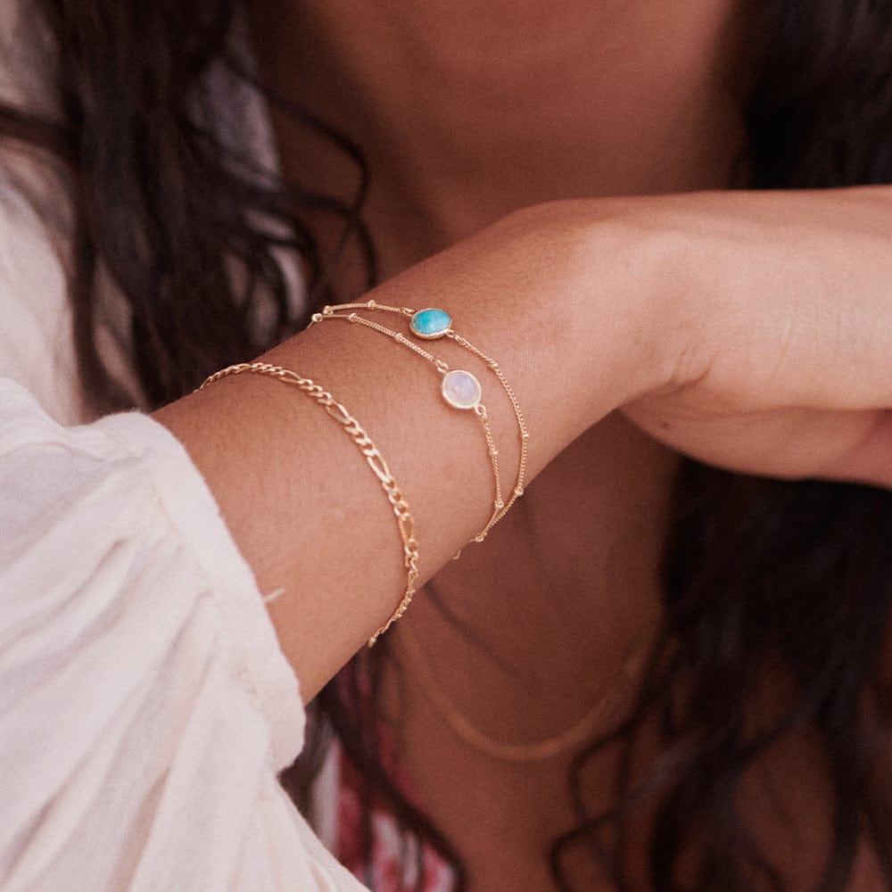 Rainbow Moontstone Healing Stone Bobble Bracelet - Gold