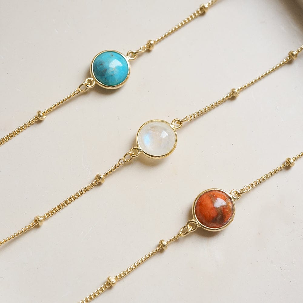 Rainbow Moontstone Healing Stone Bobble Bracelet - Gold