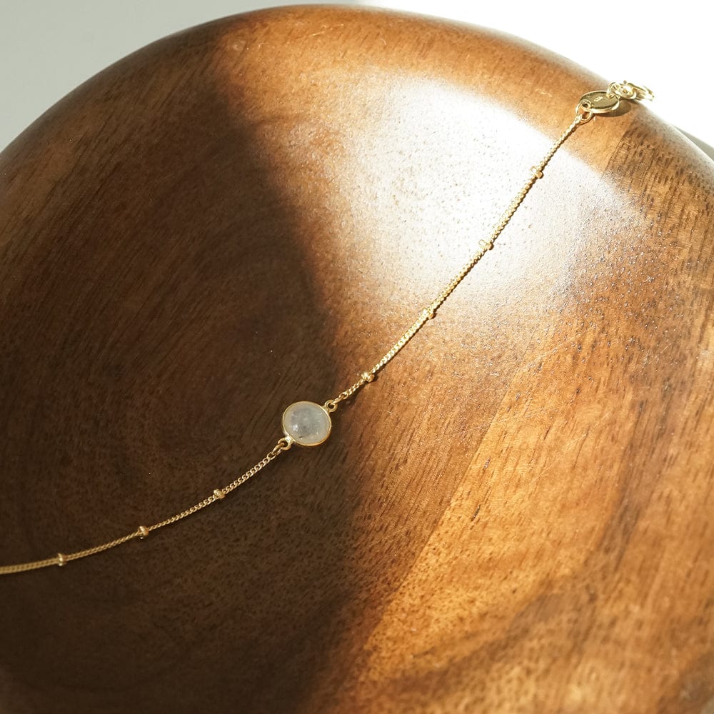 Rainbow Moontstone Healing Stone Bobble Bracelet - Gold