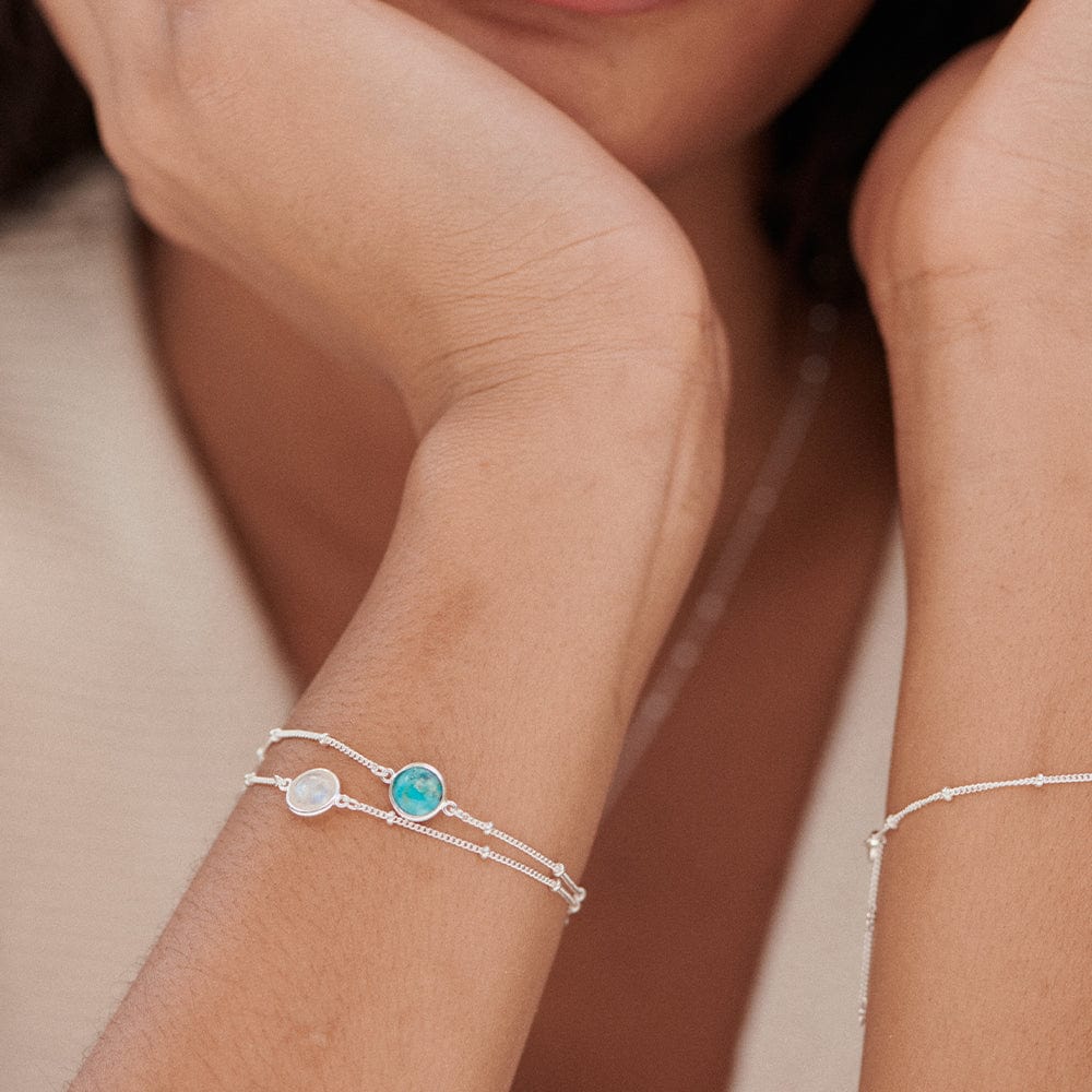 Rainbow Moontstone Healing Stone Bobble Bracelet - Silver