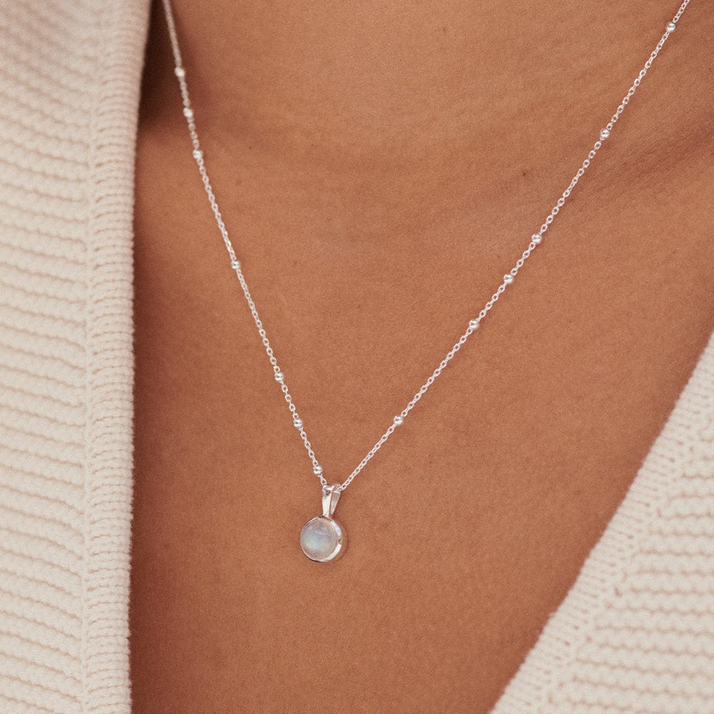 Rainbow Moonstone Healing Stone Necklace - Silver