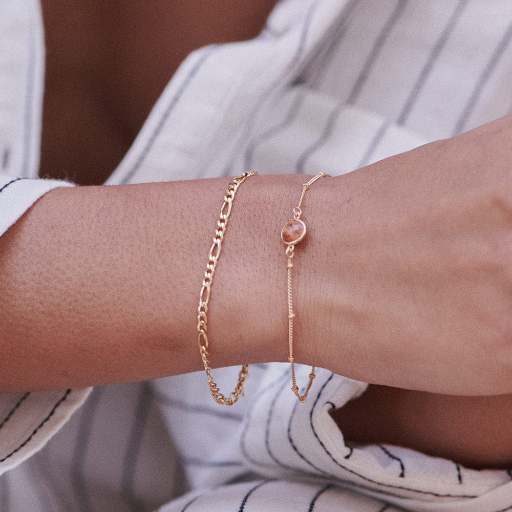 Red Coral Healing Stone Bobble Bracelet - Gold