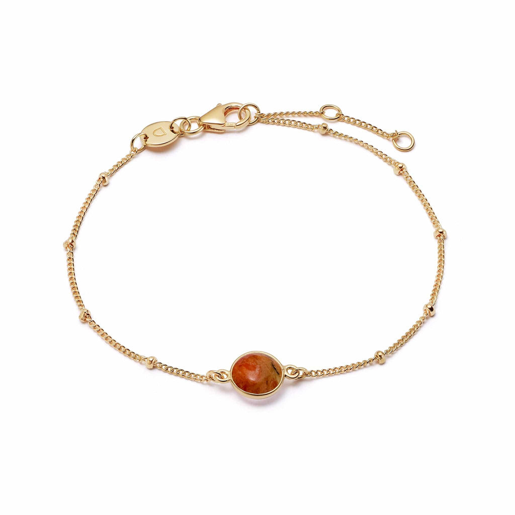 Red Coral Healing Stone Bobble Bracelet - Gold