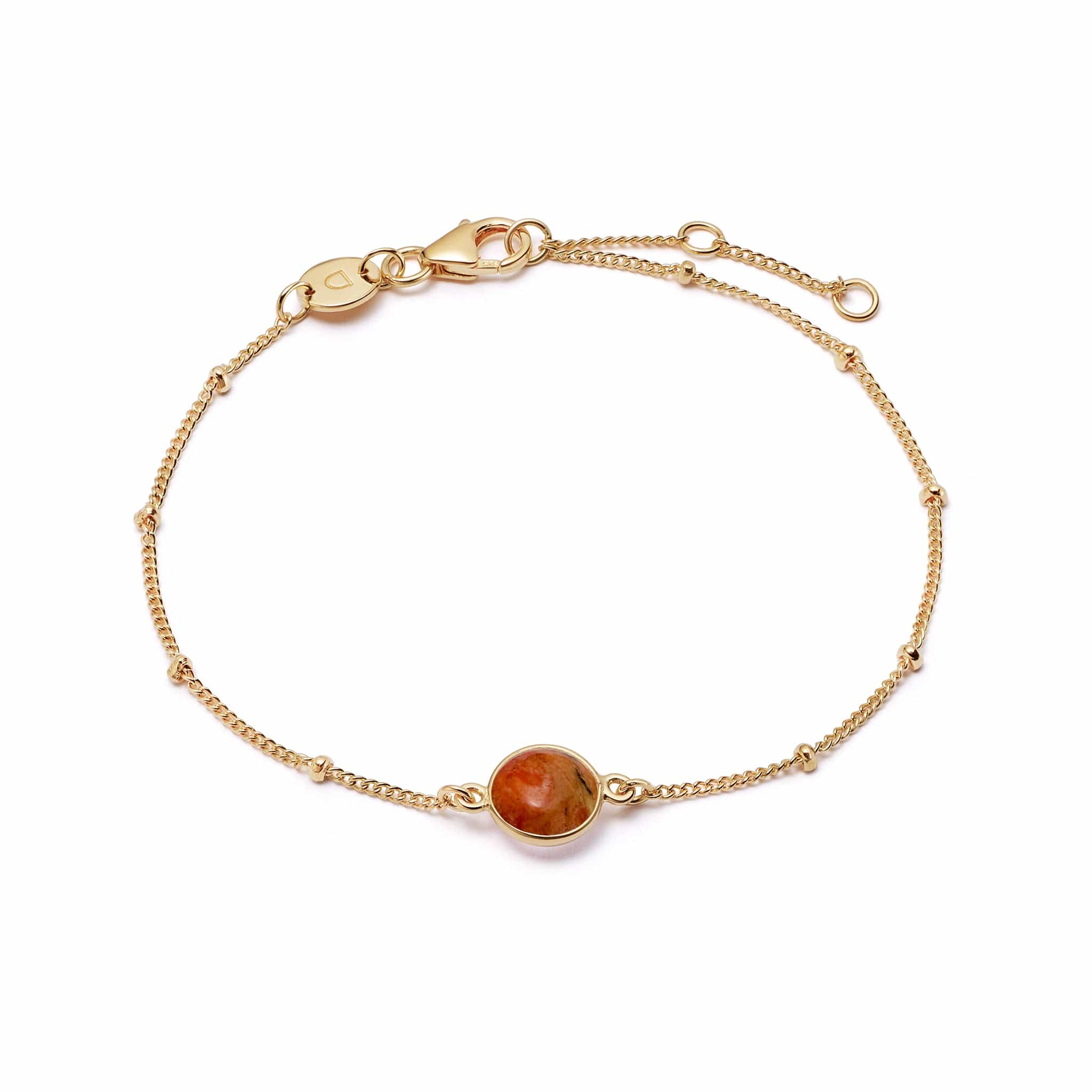 Red Coral Healing Stone Bobble Bracelet - Gold