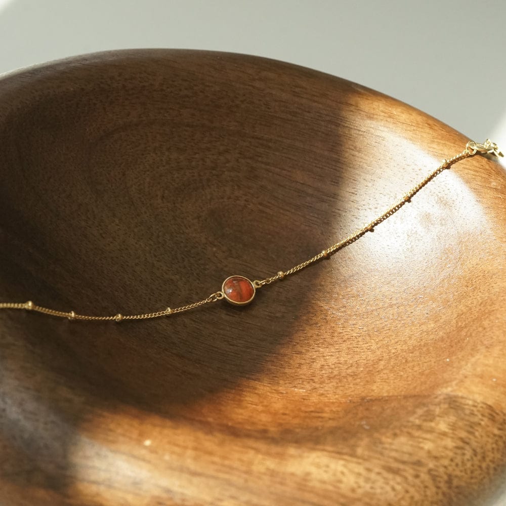 Red Coral Healing Stone Bobble Bracelet - Gold
