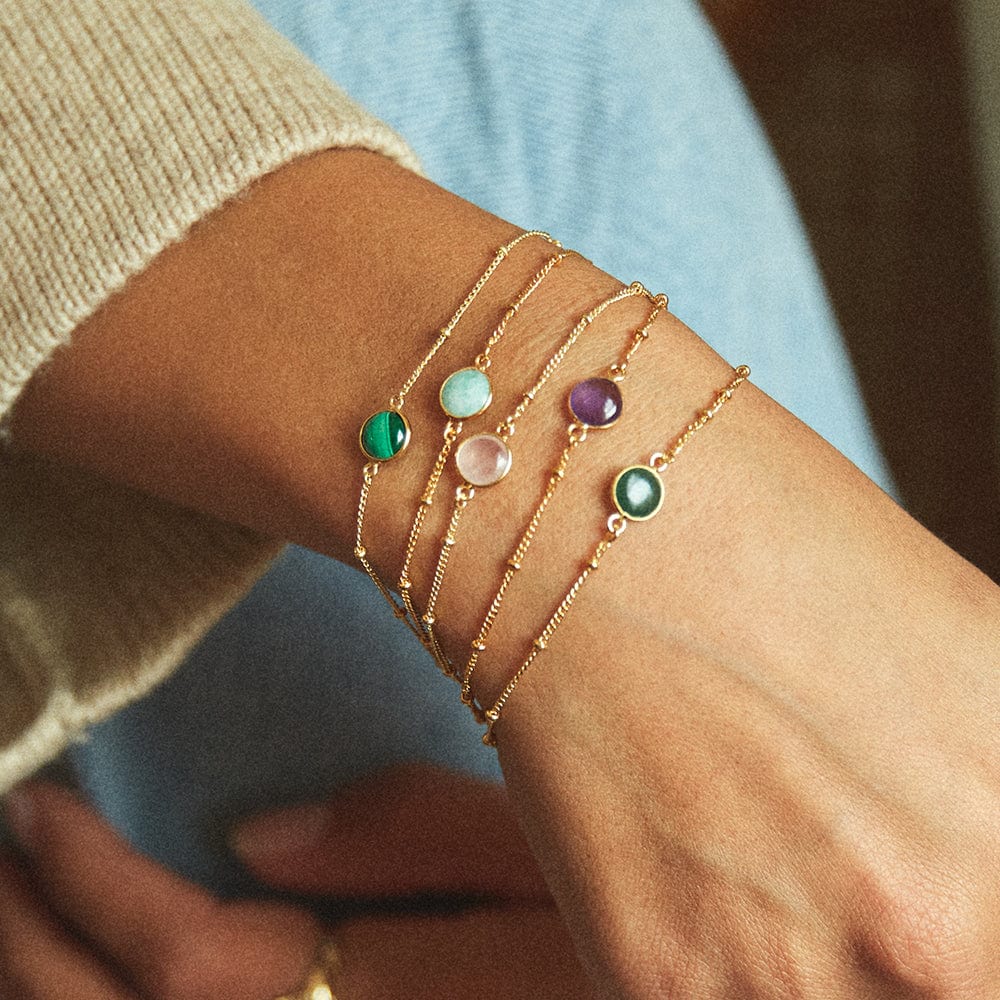 Rose Quartz Healing Stone Bobble Bracelet - Gold