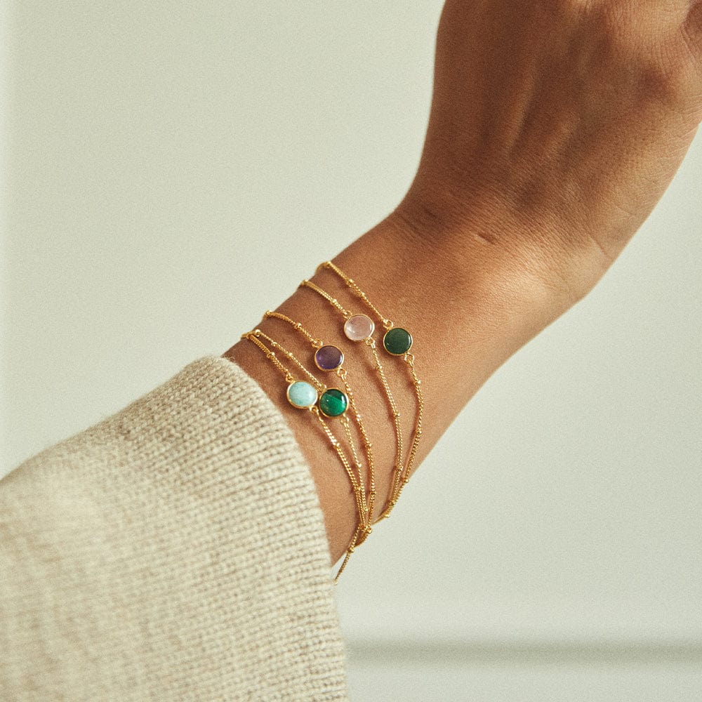 Rose Quartz Healing Stone Bobble Bracelet - Gold