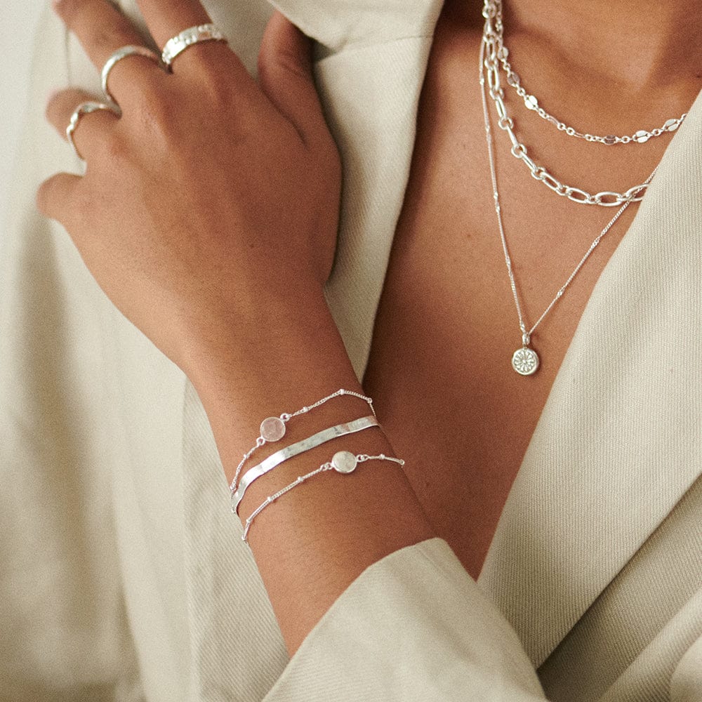 Rose Quartz Healing Stone Bobble Bracelet - Silver
