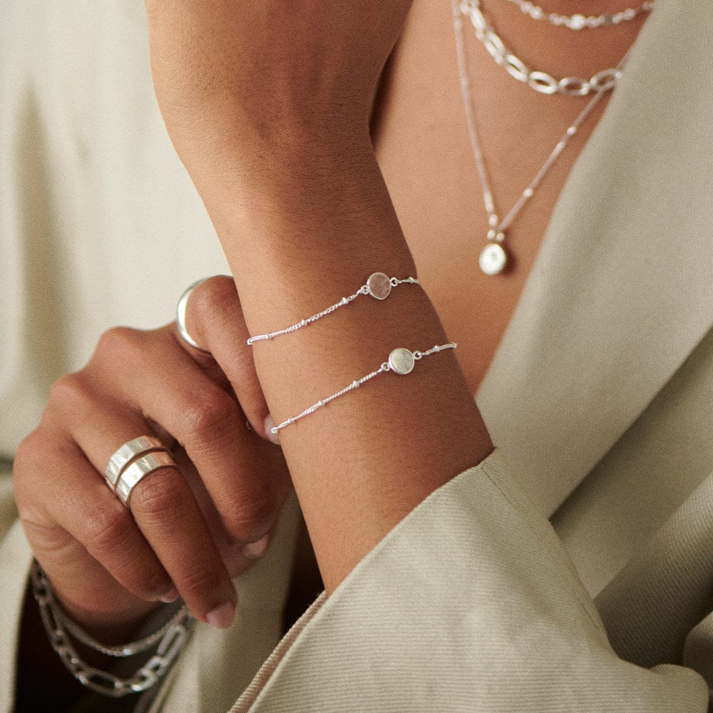 Rose Quartz Healing Stone Bobble Bracelet - Silver