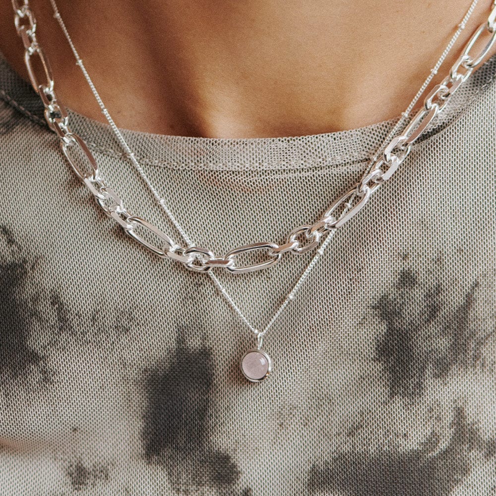 Rose Quartz Healing Stone Necklace - Silver